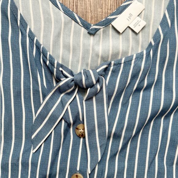 J. Jill Women Medium Blue White Striped Front Tie Button Down Tank Top Blouse - Picture 3 of 8
